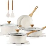 SENSARTE Nonstick Ceramic Cookware Set, 13-Piece Non-toxic Pots and Pans Set, Healthy Kitchen Cooking Set with Stay-Cool Handles, Silicone Tools and Pot Protectors, PFAS Free
