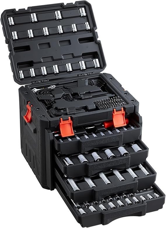 71d2ywFBGQL._AC_SX569_-4 VEVOR Mechanics Tool Set and Socket Set, 1/4″ 3/8″ 1/2″ Drive Deep and Standard Sockets, 450 Pcs SAE and Metric Mechanic Tool Kit with Bits, Combination Wrench, Hex Wrenches, Accessories, Storage Case - Image 1