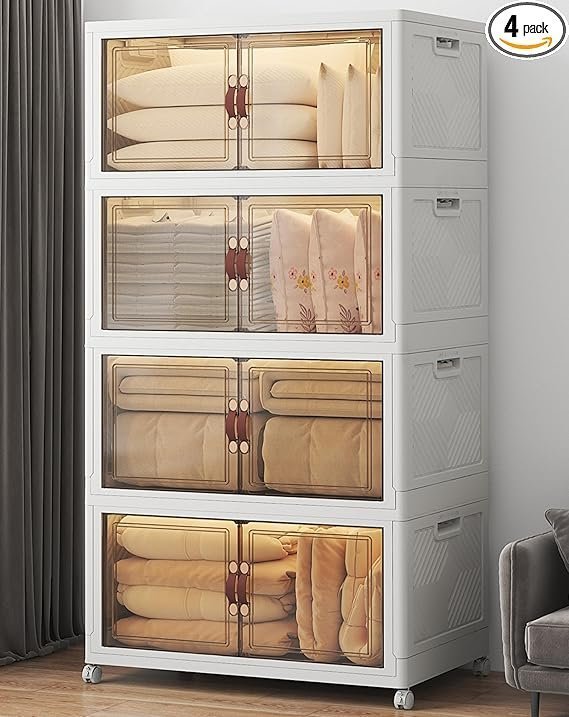 71efKdbFgDL._AC_SX569_PIbundle-4TopRight00_SH20_ UAMFURI Stackable Storage Bins with Lids, 720QT Closet Organizers and Storage with Doors and Wheels, Extra Large Storage Cabinet, Collapsible Plastic Drawers for Bedroom Dorm Office Garage - Image 1