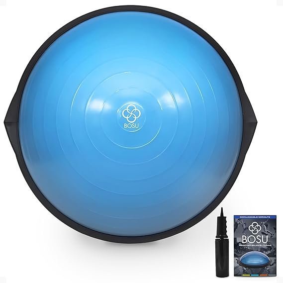 71ep0FOyOBL._AC_SX569_ Bosu Balance Ball Exercise Trainer, Home Gym Equipment w/Guided Workouts & Pump, 26″ Inflatable Fitness Platform for Strength Training, Standing, Balancing, and Core Workout - Image 1