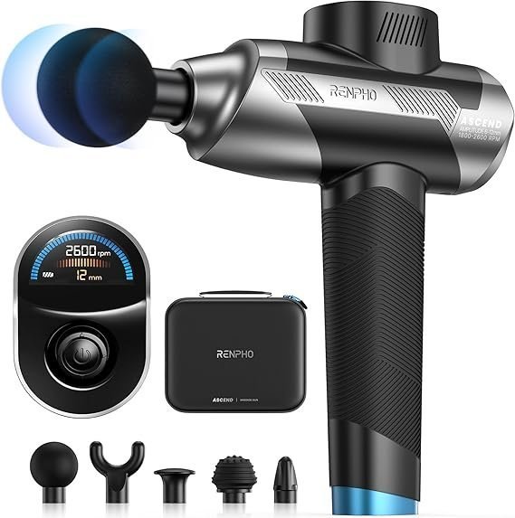 71gxUElKmL._AC_SX569_ RENPHO Ascend Professional Massage Gun, Mothers Day Gifts, FSA Eligible HSA, Adjustable 6-12mm Amplitude for Customized Intensity, Deep Tissue Percussion Massager with 5 Speeds, 5 Attachments - Image 1