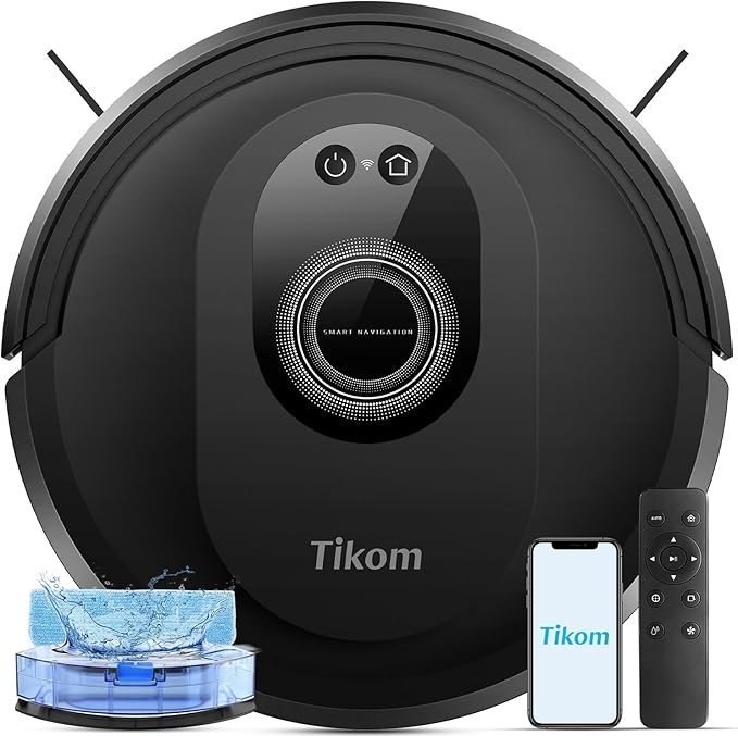 71lOhFFaWuL._AC_SX679_-1 Tikom Robot Vacuum and Mop Combo, 5000Pa Robotic Vacuum Cleaner, 150 Min Max, App & Remote Control, Ideal for Hard Floor, Carpet, Pet Hair, Self-Charge(G8000 Max) - Image 1