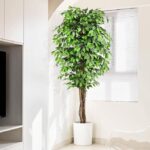 7ft Large Ficus Artificial Trees with Natural Curved Trunks, 84″ Tall Lush Faux Tree for Home Decor Indoor, Green Lifelike Fake Ficus Tree Artificial Plants in Pot(Set of 2) - Image 4