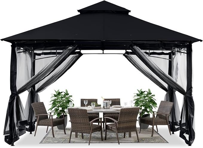 71sLZz42AkL._AC_SX679_ ABCCANOPY Gazebos for Patios 10×12 – Outdoor Steel Frame Gazebo with Mosquito Netting for Lawn Backyard Garden Deck (Black) - Image 1