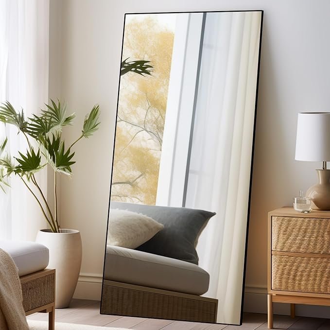 71wbb5zMJoL._AC_SX679_ Beauty4U 71″ x 32″ Full Length Mirror with Stand, Large Floor Mirror for Bedroom, Wall Mounted or Leaning Full Body Mirror, HD Tempered Glass Dressing Mirror for Outfit Check & Home Decor, Black - Image 1