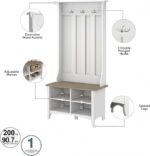 Bush Home Salinas Hall Tree with Shoe Storage Bench in Shiplap Gray and Pure White, Multi-Purpose Home Organizer, Entryway Solution with Seating and Hooks - Image 2