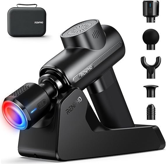 71zQ6hZnAL._AC_SX569_ RENPHO Active Thermacool Deluxe Massage Gun Deep Tissue with Charging Stand, Mothers Day Gifts Back Massager with Heat and Cold Head, Percussion Body Muscle Masajeador for Athletes Pain Relief - Image 1