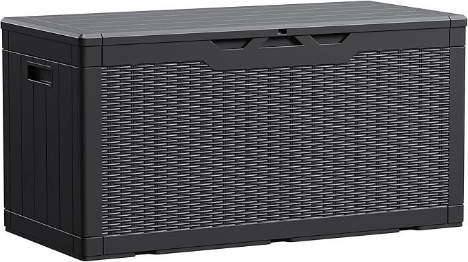 8111esBro3L._AC_SX679_ Devoko 100 Gallon Waterproof Large Resin Deck Box Indoor Outdoor Lockable Storage Container for Patio Furniture Cushions Garden Tools (100 Gallon, Black) - Image 1