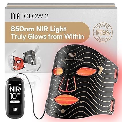 81FuFFL5y7L._SX425_ INIA Red Light Therapy Mask for Face – 4 Light Modes with 850nm NIR, Red & Blue LED Light Therapy, 2600mAh Rechargeable LED Face Mask for Radiant Glow at Home, Black - Image 1