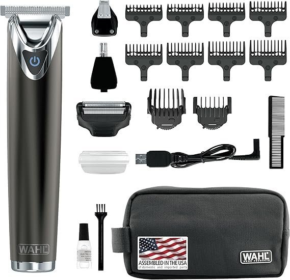 81WtUjc661L._AC_SX569_-3 WAHL USA Stainless Steel Lithium Ion 2.0+ Slate Beard Trimmer for Men – Electric Shaver, Nose Ear Trimmer, Rechargeable All in One Men’s Grooming Kit – Model 9864 - Image 1
