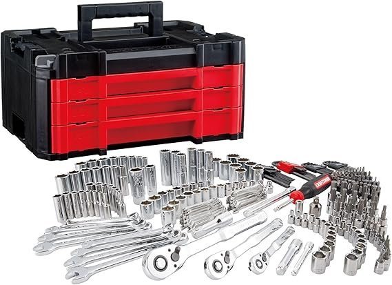 81hooRVuSIL._AC_SX569_-1 CRAFTSMAN 230 Pcs Mechanics Tool Set, Socket Wrench Set, Car Tool Kit with VERSASTACK Toolbox, SAE and Metric,1/4 in, 3/8 in, and 1/2 Drive, Short and Long Arm Hex Keys (CMMT45306) - Image 1