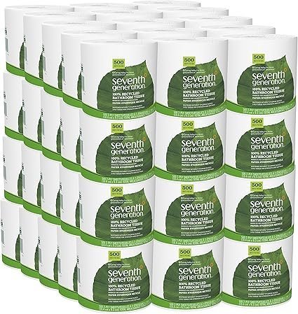 91EYj0xGBJL._AC_SX425_ Seventh Generation White Toilet Paper 2-ply 100% Recycled Paper, 500 sheets, Pack of 60 - Image 1