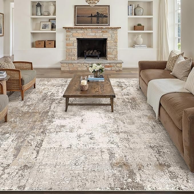 91FsY1geJaL._AC_SX679_ 8×10 Washable Area Rug Brown Grey Abstract Non Slip Soft Low Pile Rug for Living Room Bedroom Dining Room Office Neutral Modern Indoor Large Throw Carpet for Home Decor Visit the WondRg Store - Image 1