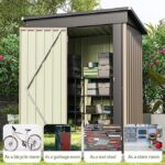 Patiowell 5×3 FT Outdoor Storage Shed, Tool Shed with Sloping Roof and Lockable Door, Metal Shed for Backyard Garden Patio Lawn, Brown - Image 5