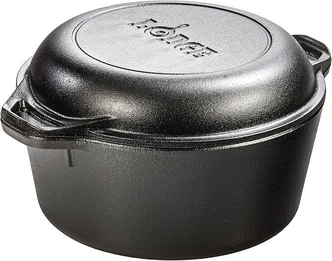 91UT4fUy3L._AC_SX679_ Lodge Cast Iron Double Dutch Oven – Pre-Seasoned 2-in-1 Cast Iron Cookware – Pot & Skillet Combo – Even Heat Retention – Oven-Safe, Versatile Pot – 5 Quart - Image 1
