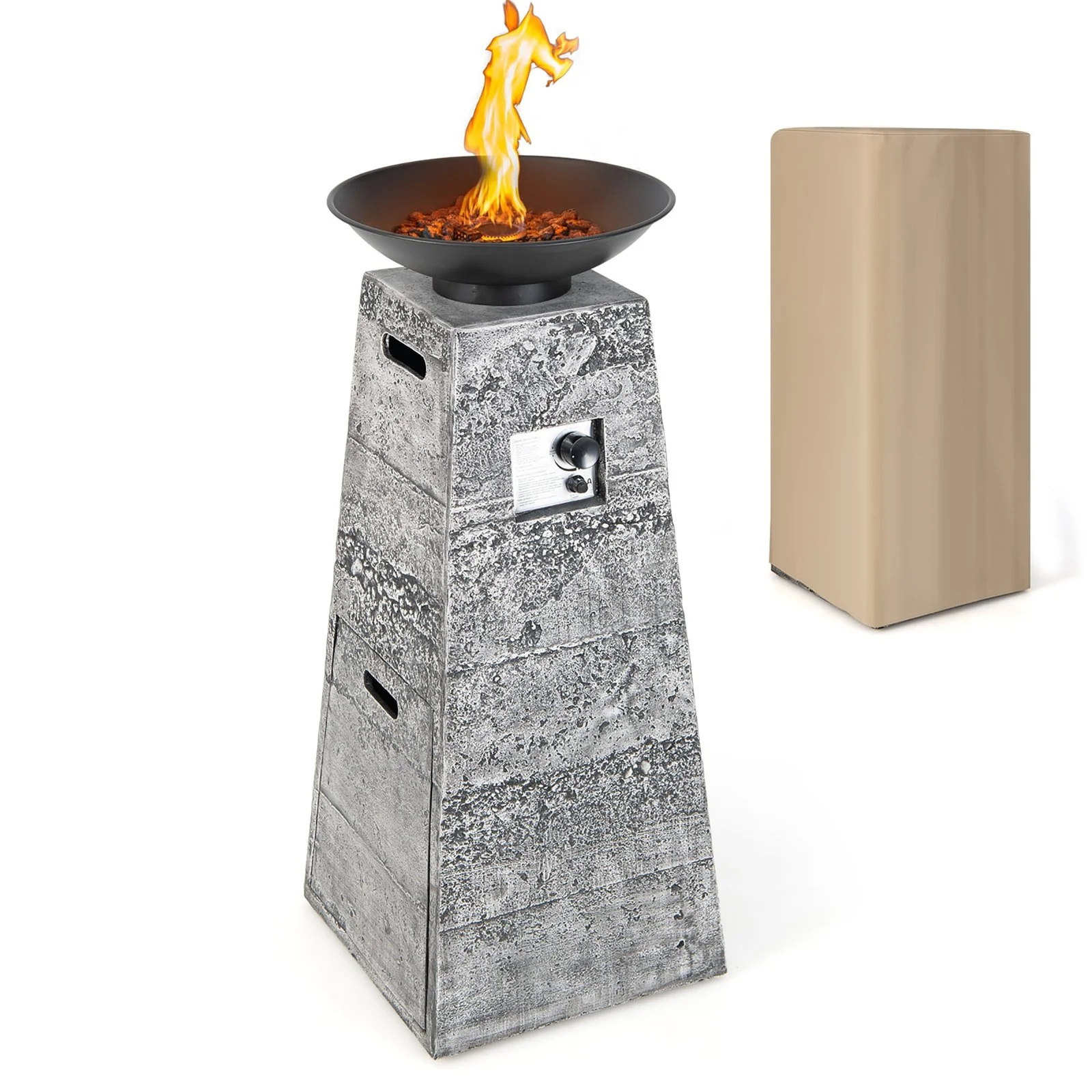 a1-203-1-1 Costway 48 Inch Propane Fire Bowl Column with Lavas Rocks and PVC Covers - Image 1