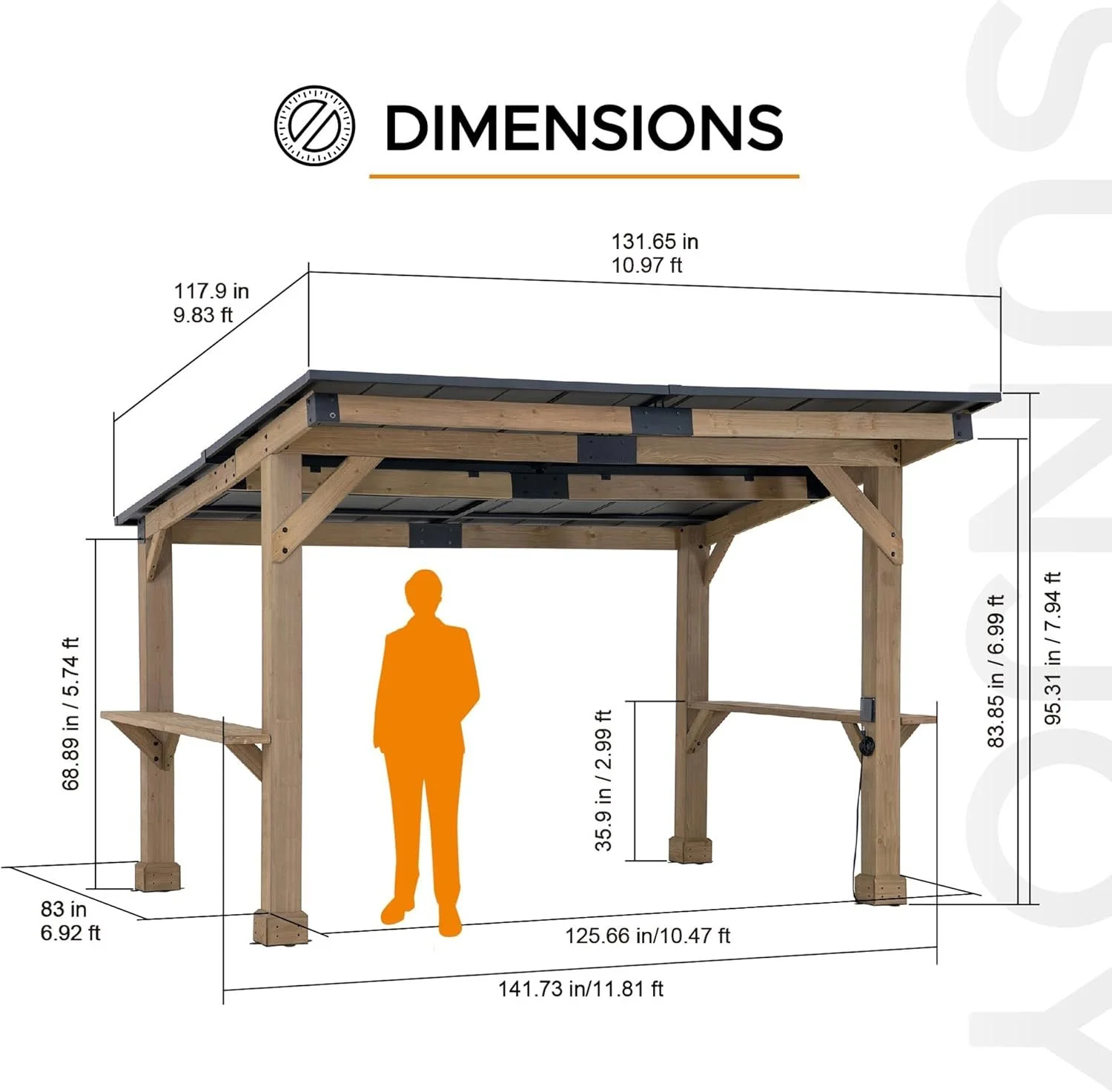 a2-154-1-1 SUNJOY 10 ft. x 12 ft. Matte Black Cedar Framed Wooden Gazebo - Image 1