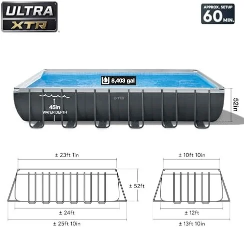 b1-17-1-1 INTEX 26363EH Ultra XTR Deluxe Rectangular Above Ground Swimming Pool Set: 24ft x 12ft x 52in – Includes 2100 GPH Sand Filter Pump – Easy Assemblys - Image 1