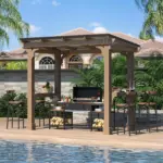 Veikous D Wooden Grills Gazebo Outdoor with Steel Roof