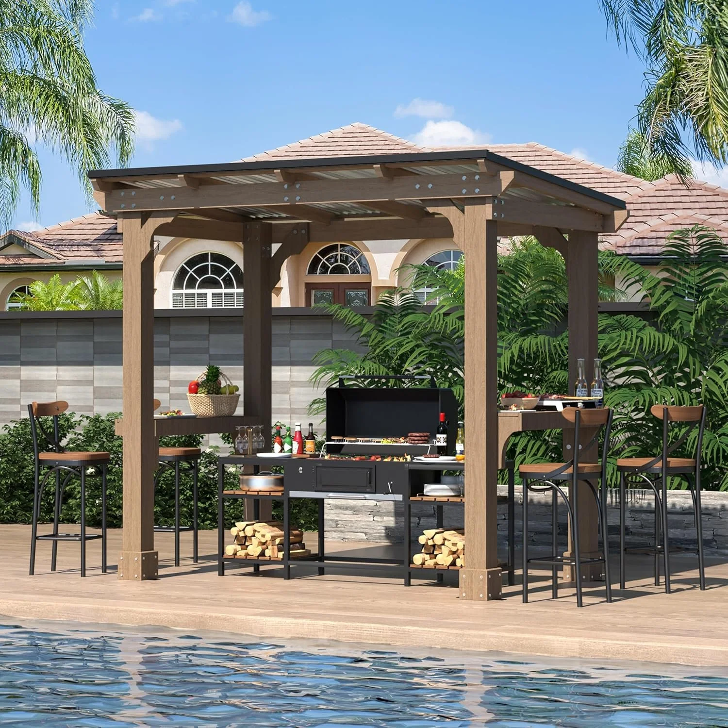 c1-10-1-1 Veikous D Wooden Grills Gazebo Outdoor with Steel Roof - Image 1