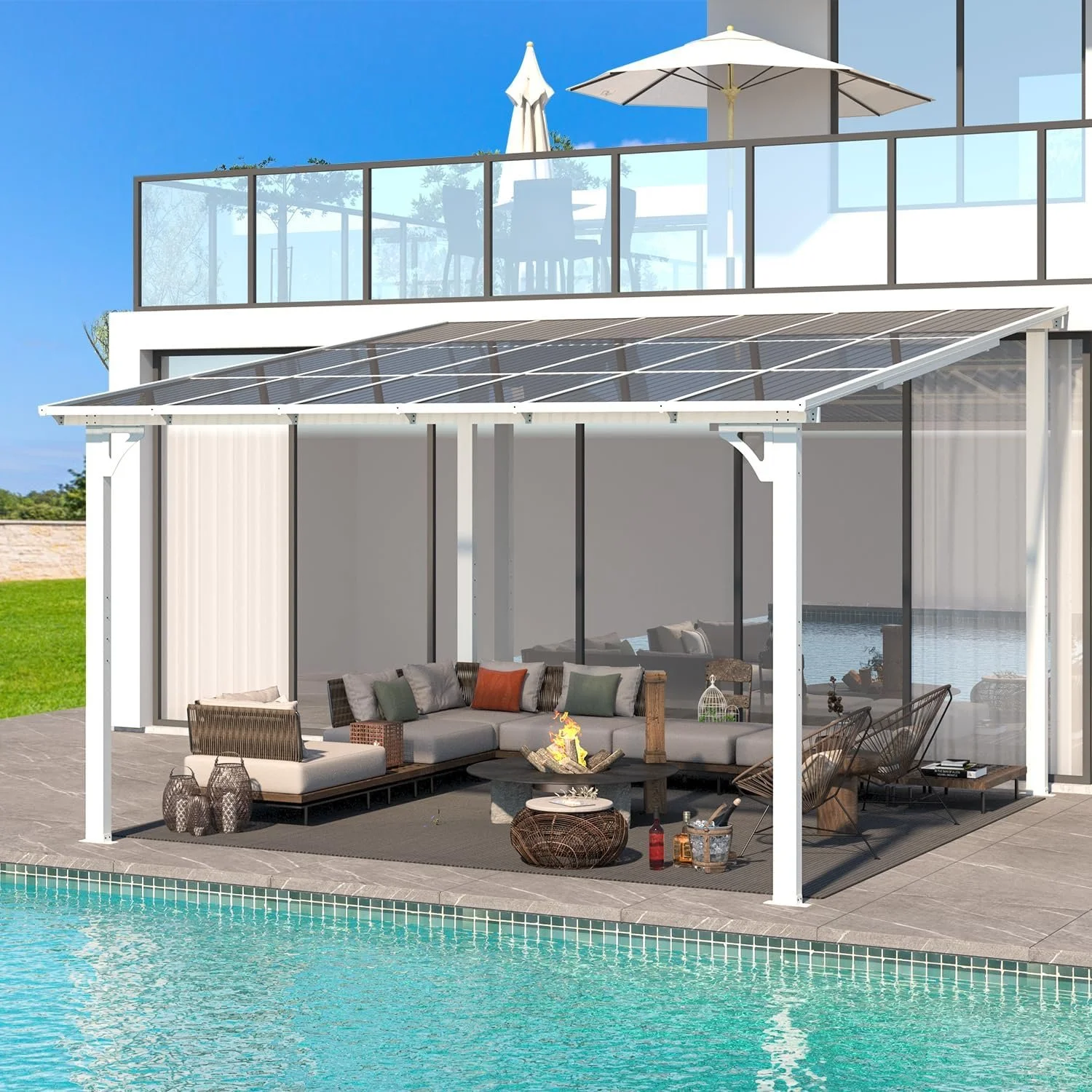 e1-7-1-1 Aecojoy 12 ft x 12 ft White Aluminum Pergola with Canopys - Image 1
