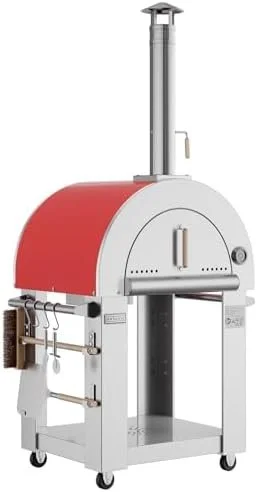 g1-4-1-1 Empava Pizza Oven with Open Shelf and Wheels for Outdoor Kitchen, Wood Fire for Grill & Camping Backyard Party in Stainless Steel, 38.6 Inch, Italian Red - Image 1