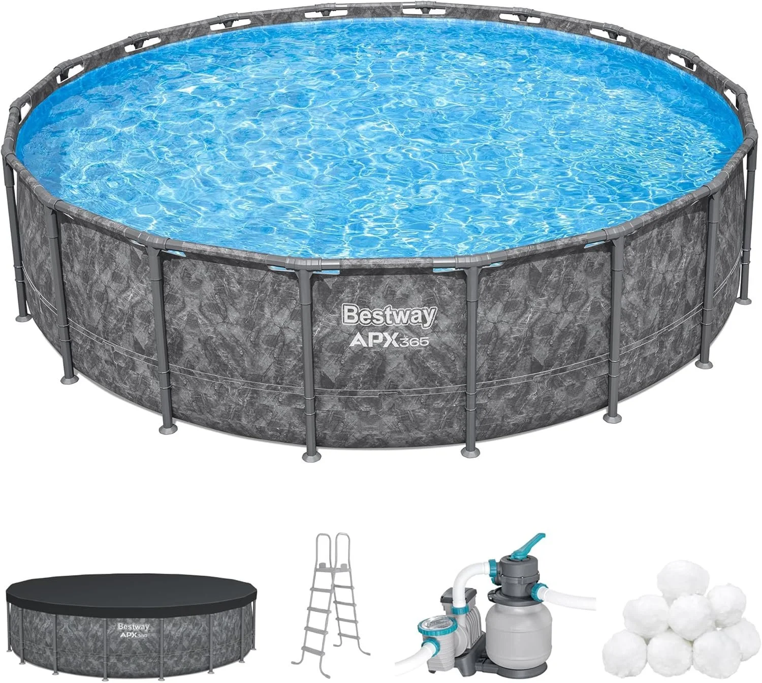 j1-9-1-1 Bestway APX 365 18’x52″ Round Above Ground Swimming Pool Set with Pump & Ladders - Image 1