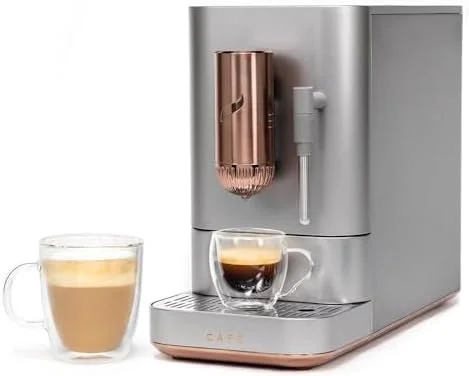 jhgfd1-2-1 Café Affetto Automatic Espresso Machine + Milk Frother | Built-In & Adjustable Espresso Bean Grinders | One-Touch Brew in 90 Seconds | Steel Silver, 1.2 Liter, (C7CEBBS2RS3) - Image 1