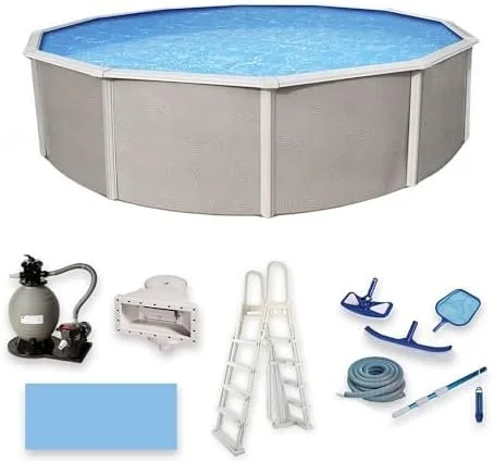 r1-9-1-1 Blue Wave Belize 15-Feet Round 52-Inch Deep 6-Inch Top Rail Metal Wall Swimming Pool Packages - Image 1