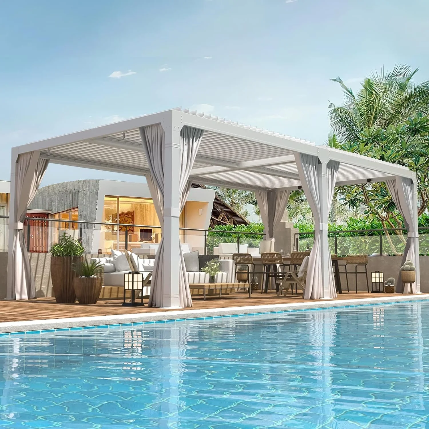 v1-7-1-1 Erommy Outdoor Louvered Pergola Gazebo with Adjustable Aluminum Rainproof Roofs - Image 1